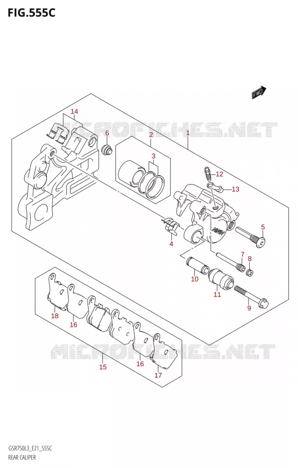 ETRIER DE FREIN ARRIERE3:E21) Suzuki MOTO 750 GSR 2013  GSR750 L3 (E21)