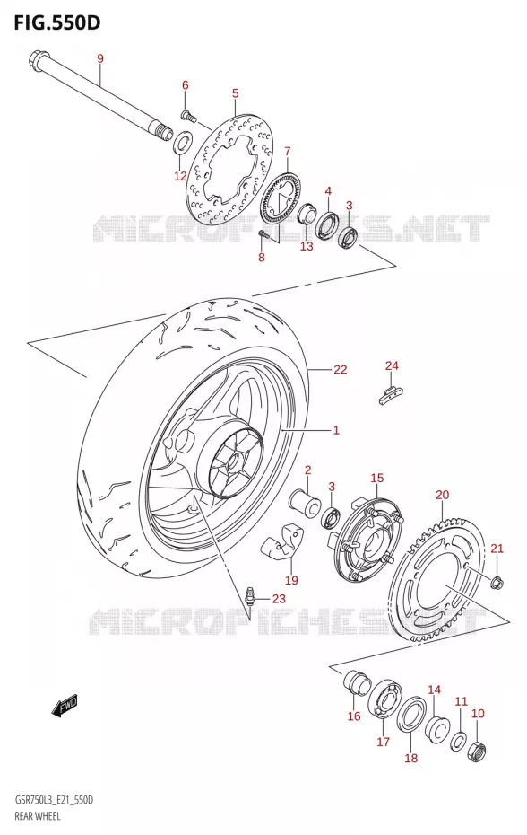ROUE ARRIERESR750A:L3:E21) Suzuki MOTO 750 GSR 2013  GSR750AUE L3 (E21)