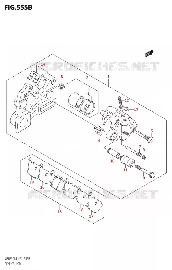 ETRIER DE FREIN ARRIERE:E21) Suzuki MOTO 750 GSR 2014  GSR750A L4 (E21)
