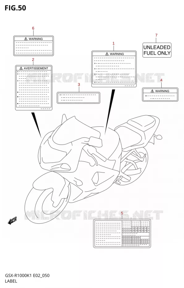 ETIQUETTE (GSX-R1000K1) Suzuki MOTO 1000 GSX-R 2001  GSX-R1000K1(E2)