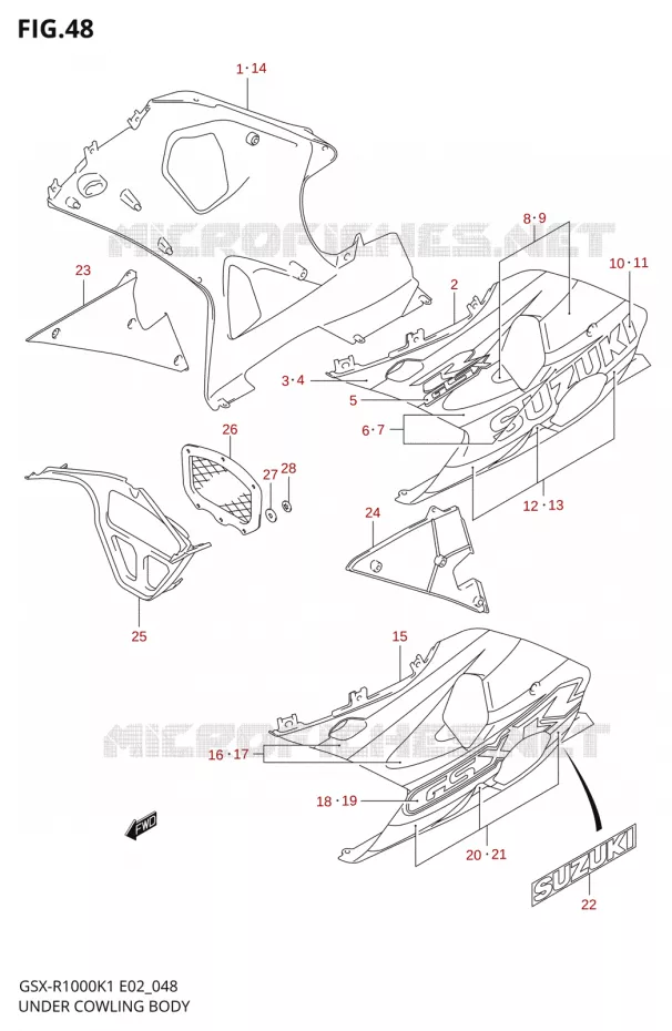 CARENAGES INFERIEUR (FLANCS)GSX-R1000K1) Suzuki MOTO 1000 GSX-R 2001  GSX-R1000K1(E19)