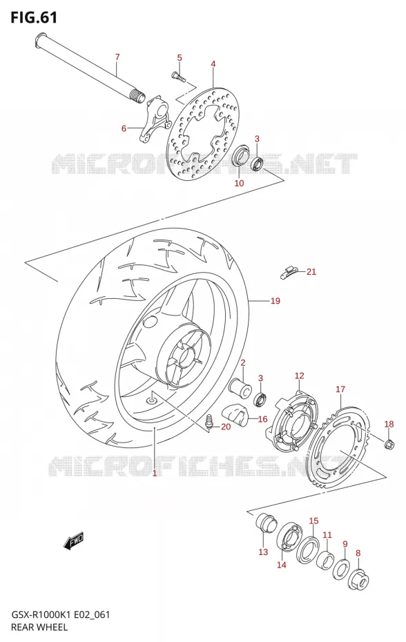 ROUE ARRIERE-R1000K1) Suzuki MOTO 1000 GSX-R 2001  GSX-R1000K1(E24)