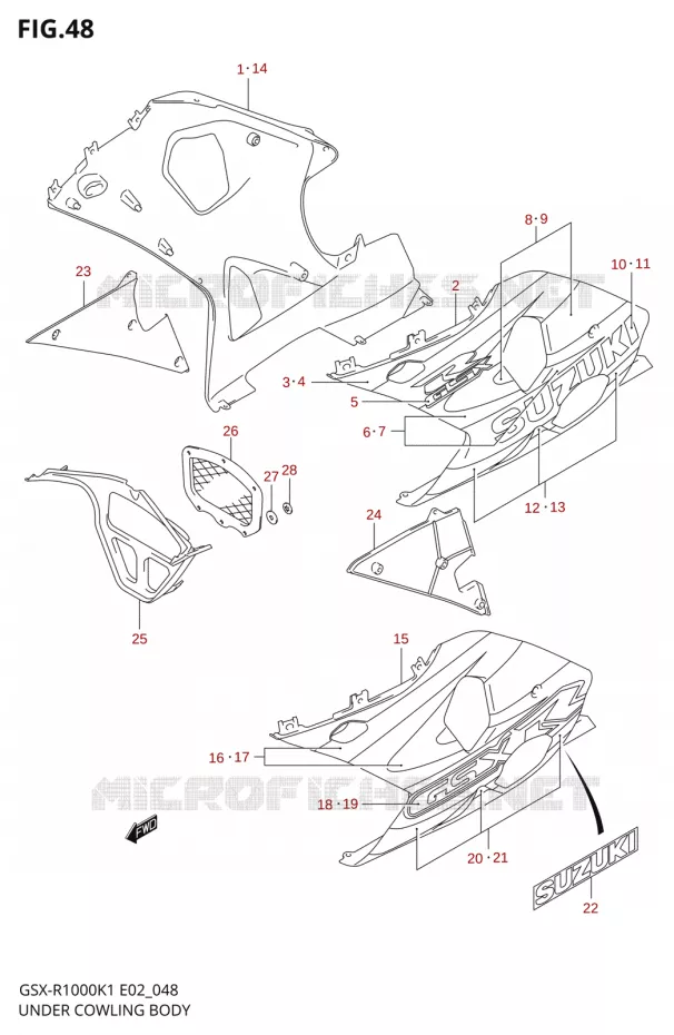CARENAGES INFERIEUR (FLANCS)GSX-R1000K1) Suzuki MOTO 1000 GSX-R 2002  GSX-R1000K2(E19)