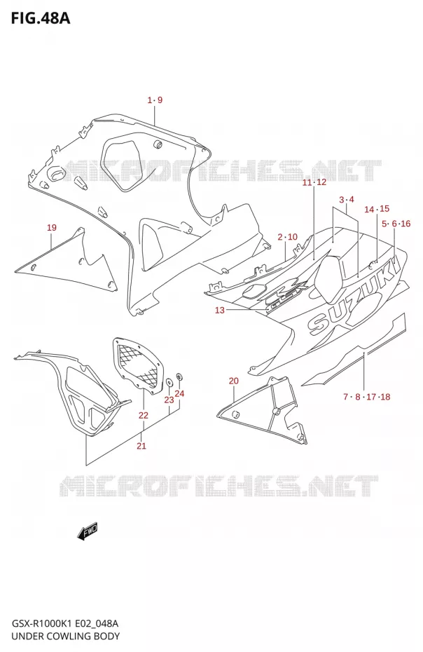 CARENAGES INFERIEUR (FLANCS)GSX-R1000K2) Suzuki MOTO 1000 GSX-R 2002  GSX-R1000U1K2(E2)