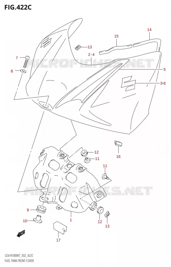 COUVRE RESERVOIR (GSX-R1000:K8:(E02,E19,E24,E51,P37)) Suzuki MOTO 1000 GSX-R 2007  GSX-R1000 K7 (E24)