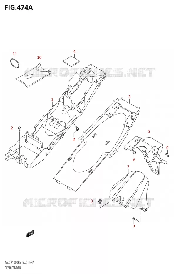 GARDE BOUE ARRIERE000:K5:(E02,E19,E24,P37)) Suzuki MOTO 1000 GSX-R 2006  GSX-R1000 K6 (E37)