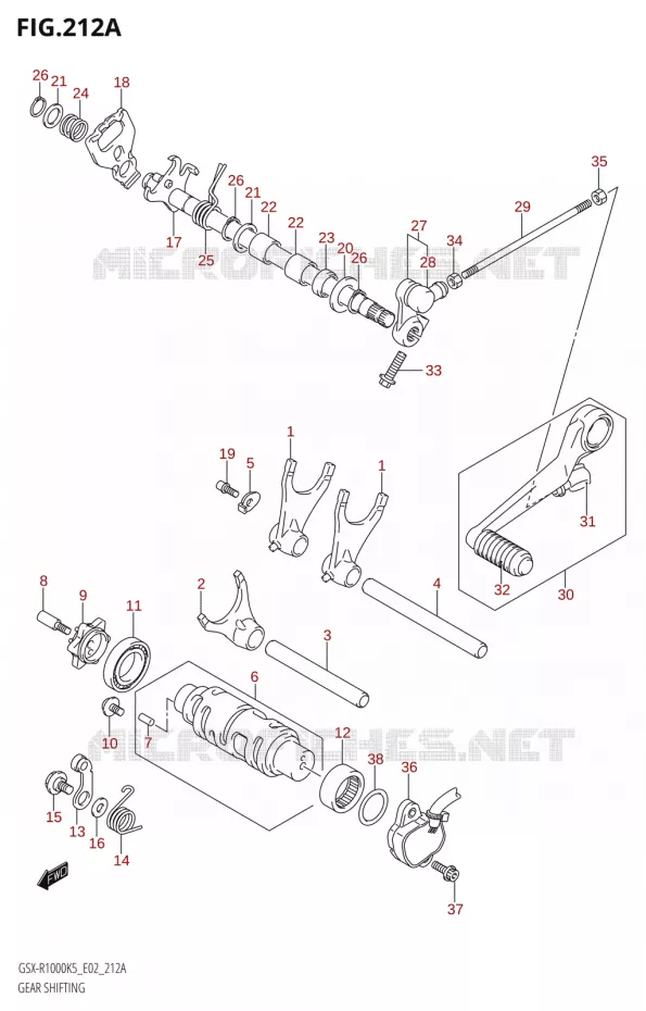 ENSEMBLE DE SELECTION DE VITESSES Suzuki MOTO 1000 GSX-R 2005  GSX-R1000 K5 (E24)