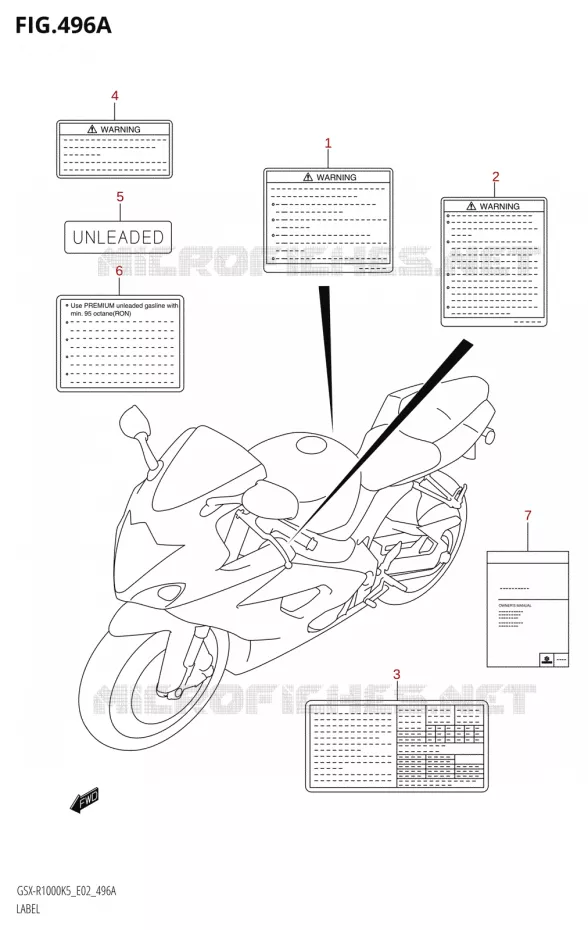 ETIQUETTE-R1000:K5:(E02,E19,E24,P37)) Suzuki MOTO 1000 GSX-R 2005  GSX-R1000 K5 (E02)