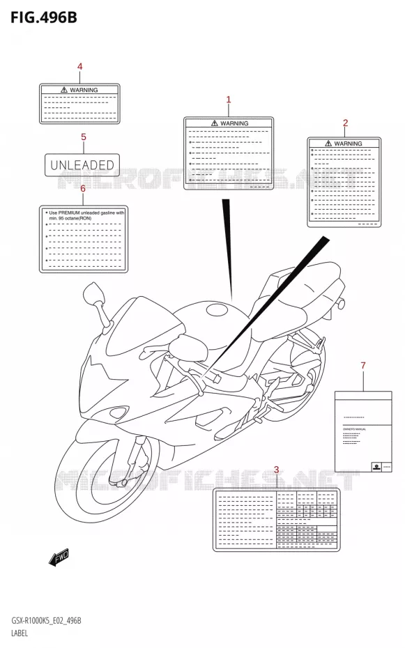 ETIQUETTE-R1000:K6:(E02,E19,E24,P37)) Suzuki MOTO 1000 GSX-R 2005  GSX-R1000 K5 (E19)