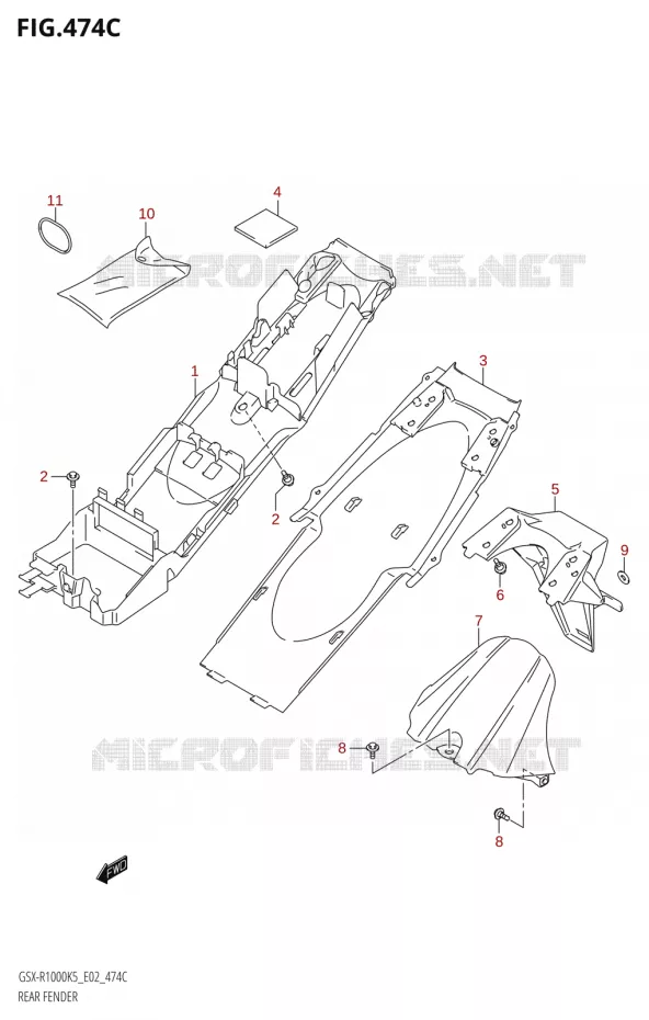 GARDE BOUE ARRIERE000:K6:(E02,E19,E24,P37)) Suzuki MOTO 1000 GSX-R 2005  GSX-R1000 K5 (E24)