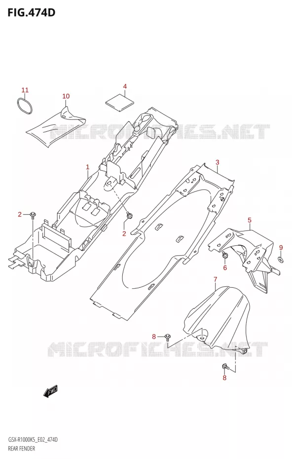 GARDE BOUE ARRIERE000U2:K6:E19) Suzuki MOTO 1000 GSX-R 2005  GSX-R1000 K5 (E02)