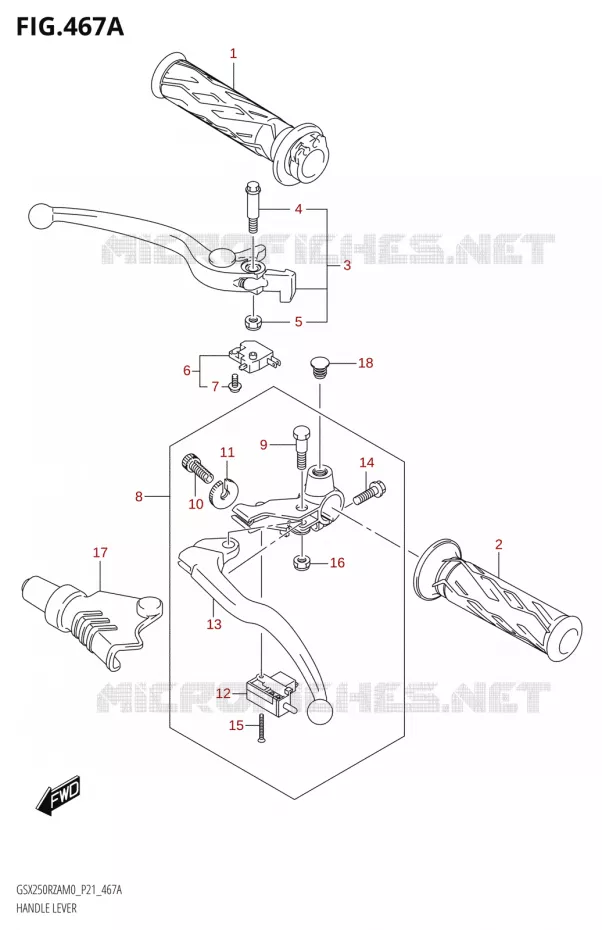 ENSEMBLE LEVIERS - POIGNEES Suzuki MOTO 250 GSX-R 2020  GSX250RZA M0 P21
