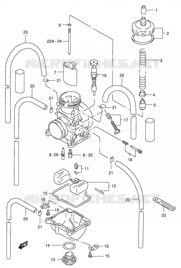 CARBURATEUR (MODELE V) Suzuki MOTO 250 RM 1996  RM250T(E3/E28)