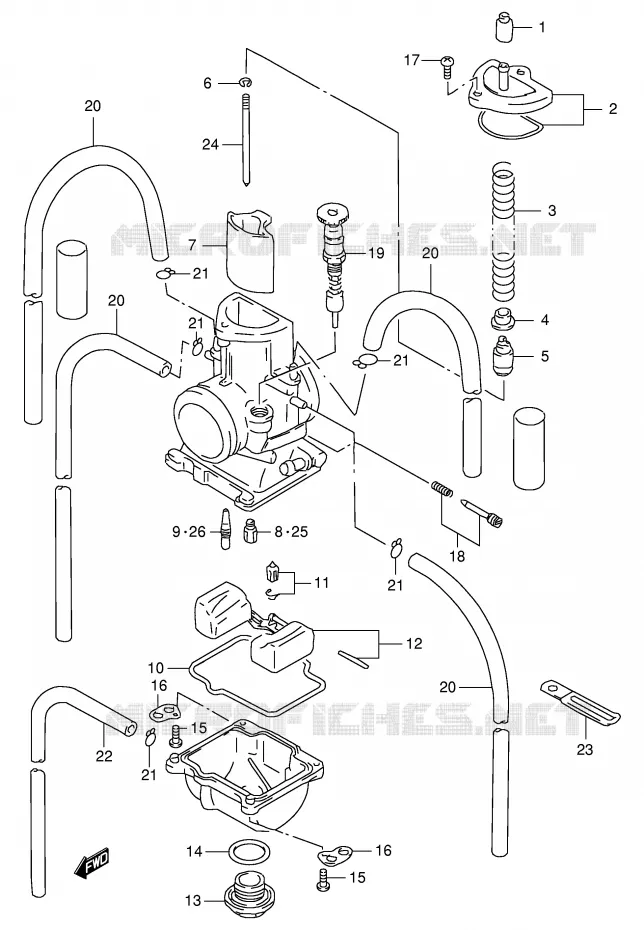 CARBURATEUR (MODELE W) Suzuki MOTO 125 RM 1998  RM125W(E2)
