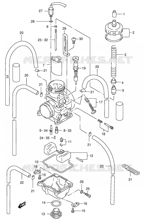CARBURATEUR (MODELE W/X/Y) Suzuki MOTO 250 RM 2000  RM250Y(E3/E28)