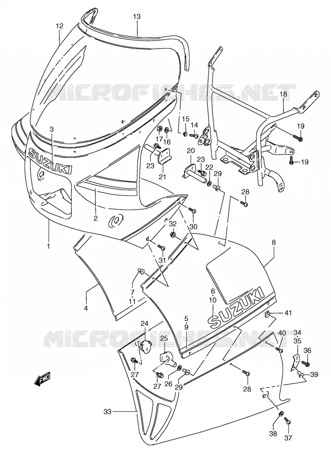CARENAGE TETE DE FOURCHE (MODELE F) Suzuki MOTO 80 RG 1987  RG80CH(E4)
