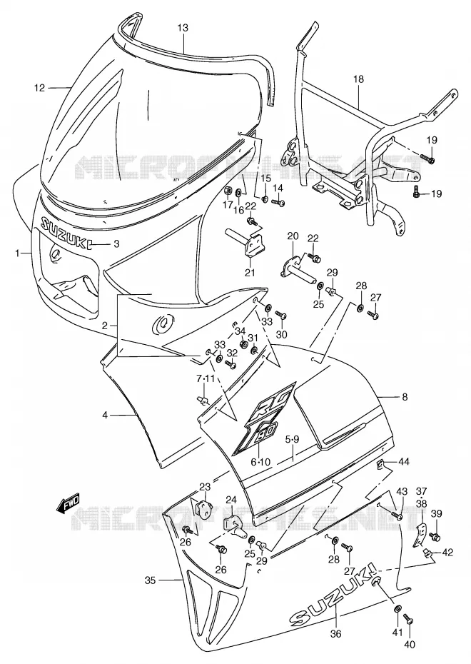 CARENAGE TETE DE FOURCHE (MODELE J,9EK) Suzuki MOTO 80 RG 1988  RG80J(E4)