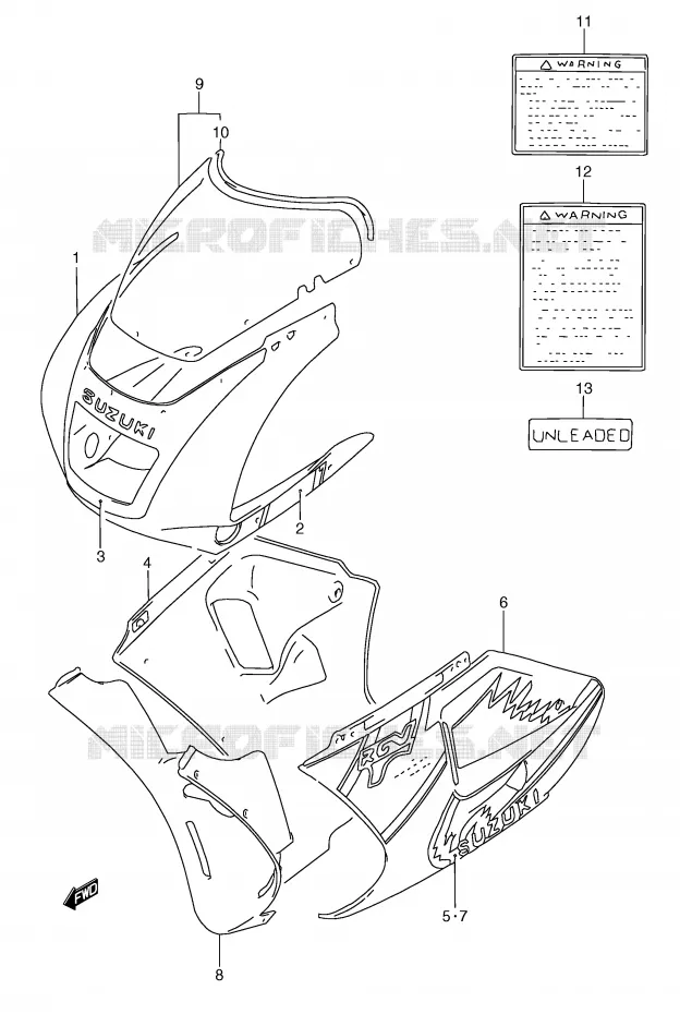 CARENAGE TETE DE FOURCHE (MODELE N 13Z) Suzuki MOTO 250 RG 1992  RGV250N(E24)