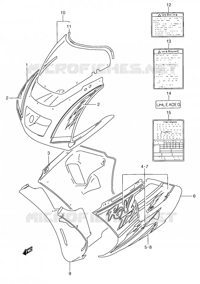 CARENAGE TETE DE FOURCHE (MODELE P 1LE) Suzuki MOTO 250 RG 1996  RGV250T(E24)