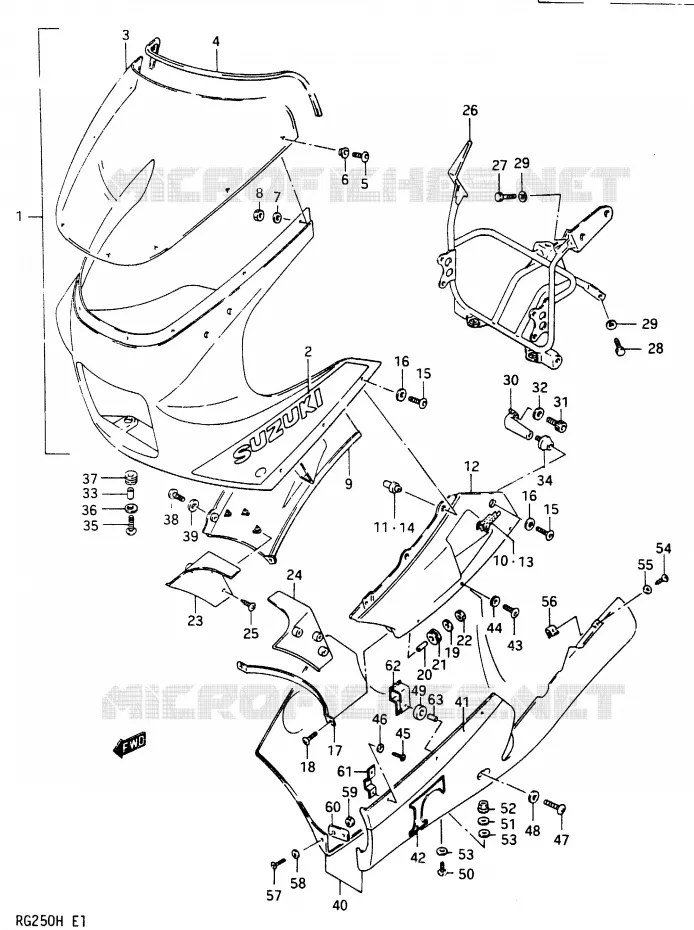 CARENAGE TETE DE FOURCHE (RG250CH/FCH) Suzuki MOTO 250 RG 1986  RG250FG(G/H)