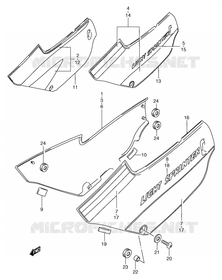 CARENAGES ARRIERE  (MODELE J) Suzuki MOTO 80 RG 1991  RG80M(E4)