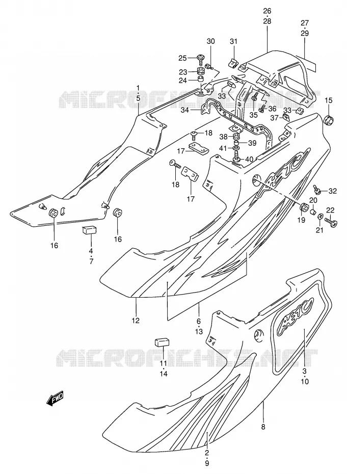CARENAGES ARRIERE  (MODELE N) Suzuki MOTO 125 RG 1992  RG125FUN(E18)