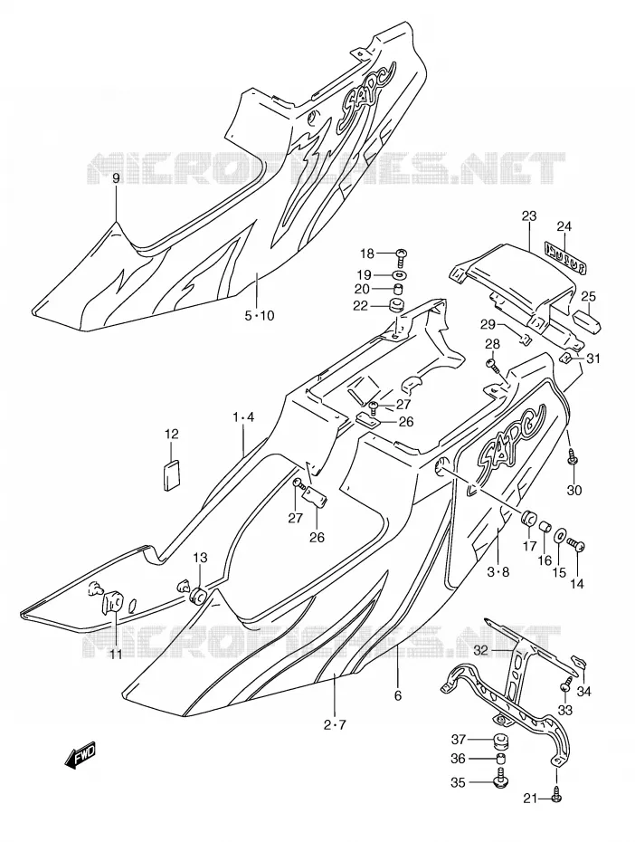 CARENAGES ARRIERE  (MODELE N) Suzuki MOTO 250 RG 1996  RGV250T(E24)