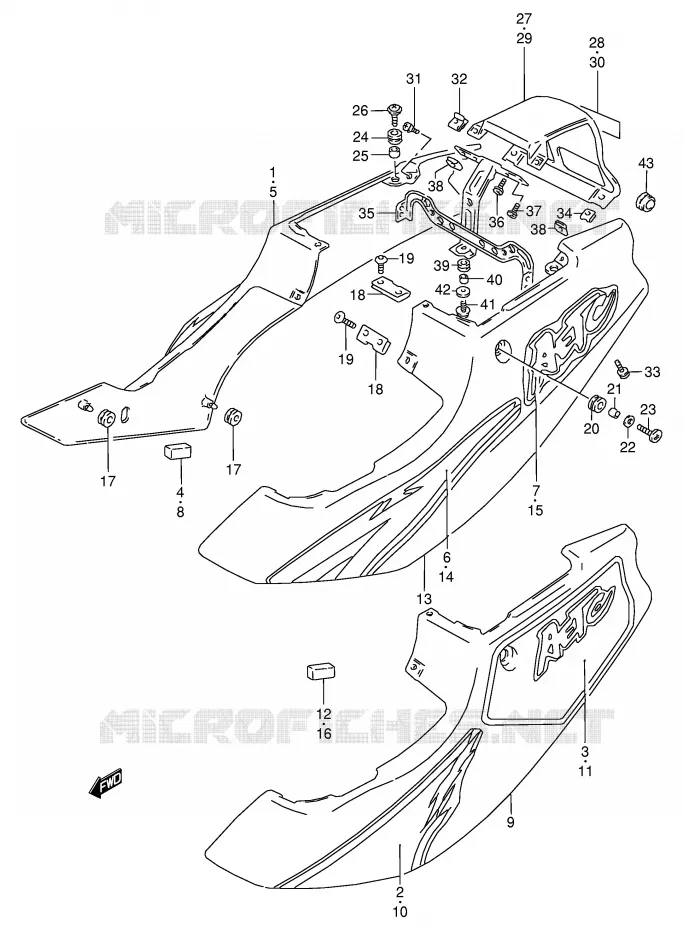 CARENAGES ARRIERE  (MODELE P) Suzuki MOTO 125 RG 1993  RG125FP(E18)