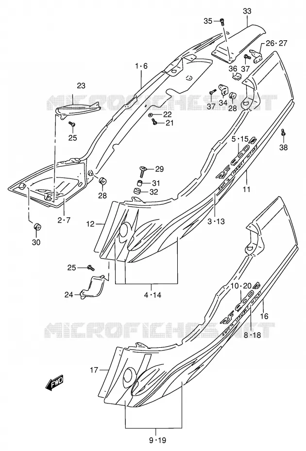 CARENAGES ARRIERE  (MODELE T/V) Suzuki MOTO 900 RF 1997  RF900RV(E2)