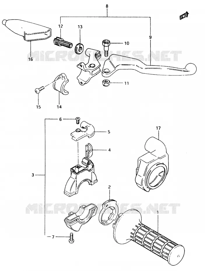 ENSEMBLE LEVIER - COMMODO DROIT Suzuki MOTO 500 RM 1984  RM500E(D/E)