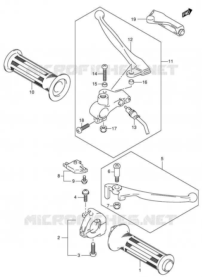 ENSEMBLE LEVIERS - POIGNEES Suzuki SCOOTER 125 UE 2001  UE125CTK1(P2)