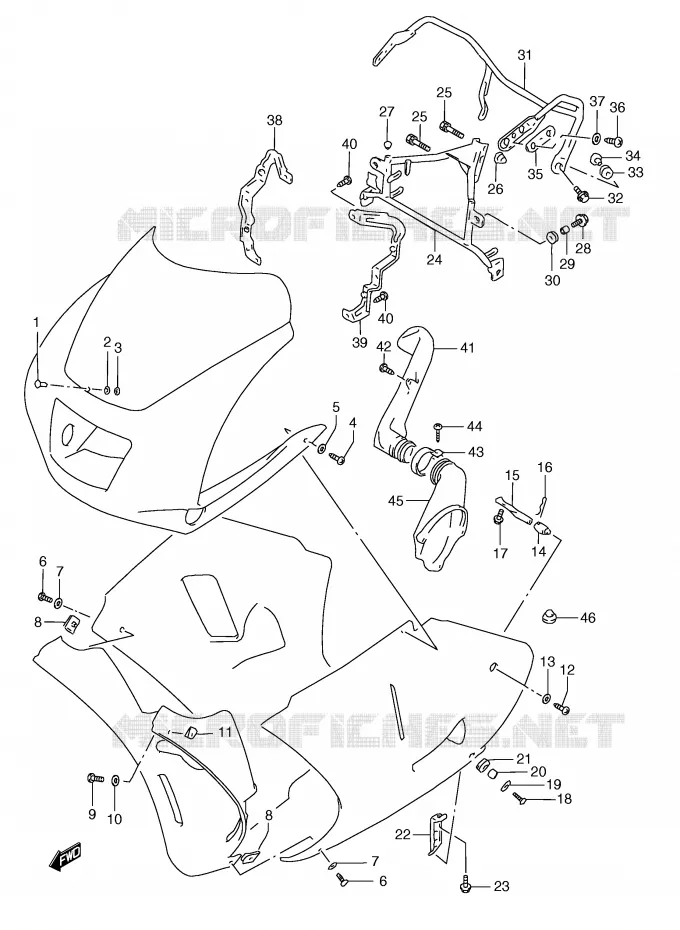 FLANCS DE CARENAGES (MODELE N/P/R/T) Suzuki MOTO 250 RG 1991  RGV250M(E24)