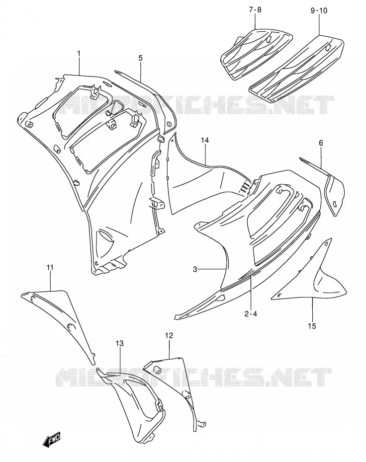 FLANCS DE CARENAGES (MODELE P/R) Suzuki MOTO 600 RF 1996  RF600RT(E2)