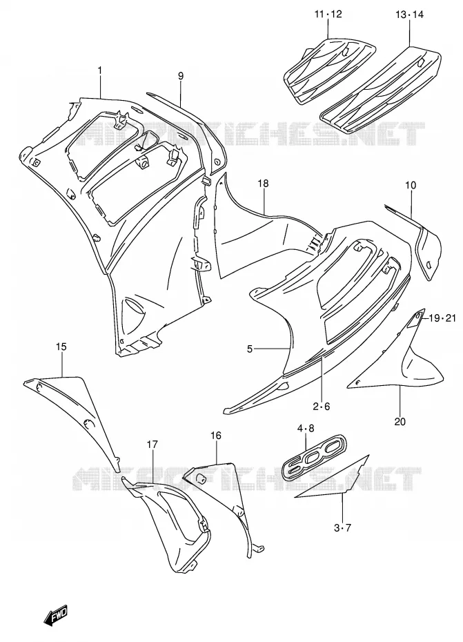 FLANCS DE CARENAGES (MODELE T) Suzuki MOTO 600 RF 1995  RF600RS(E2)