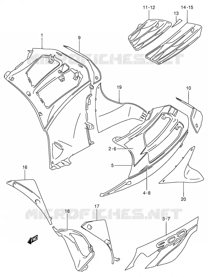 FLANCS DE CARENAGES (MODELE T) Suzuki MOTO 900 RF 1995  RF900RS2(E2)