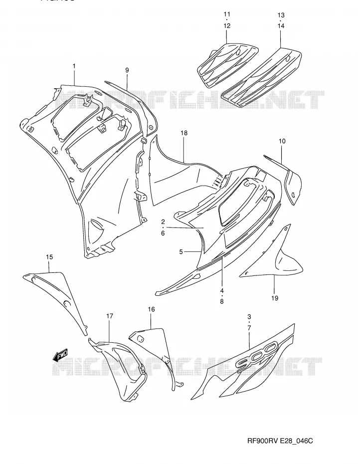 FLANCS DE CARENAGES (MODELE V) Suzuki MOTO 900 RF 1994  RF900RR(E28)