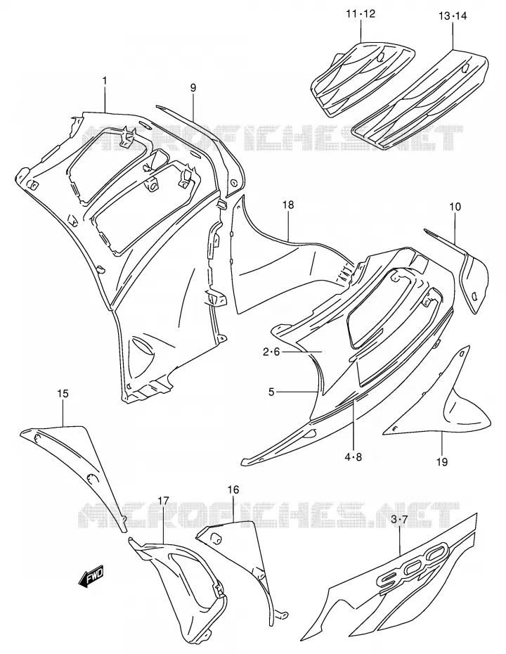 FLANCS DE CARENAGES (MODELE V) Suzuki MOTO 900 RF 1998  RF900RW(E2)