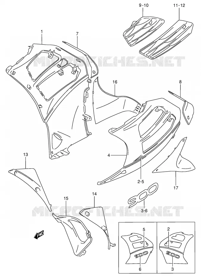 FLANCS DE CARENAGES (RF900RR/RS) Suzuki MOTO 900 RF 1995  RF900RS2(E2)