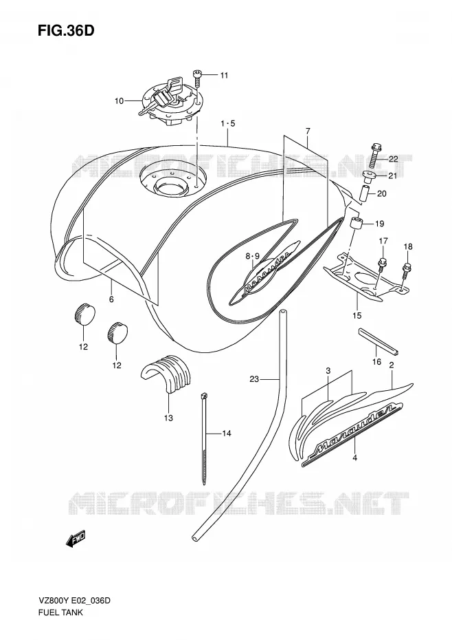 RESERVOIR D'ESSENCE (MODELE Y,VOIR NOTE) Suzuki MOTO 800 MARAUDER 2002  VZ800K2(E2)