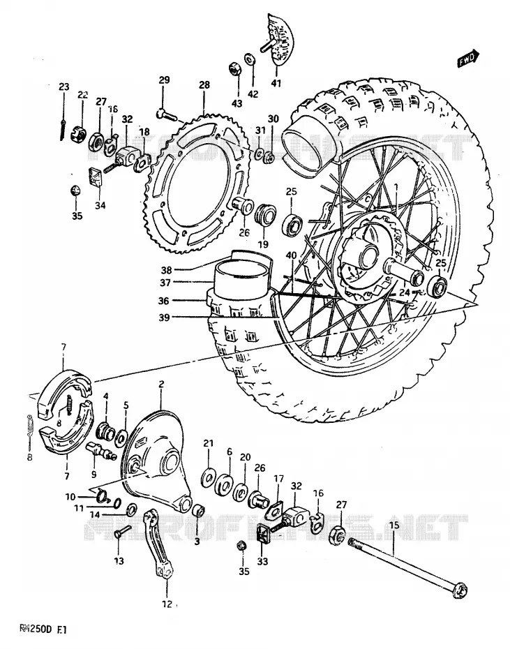 ROUE ARRIERE MODELE D Suzuki MOTO 250 RM 1982  RM250Z(Z/D)
