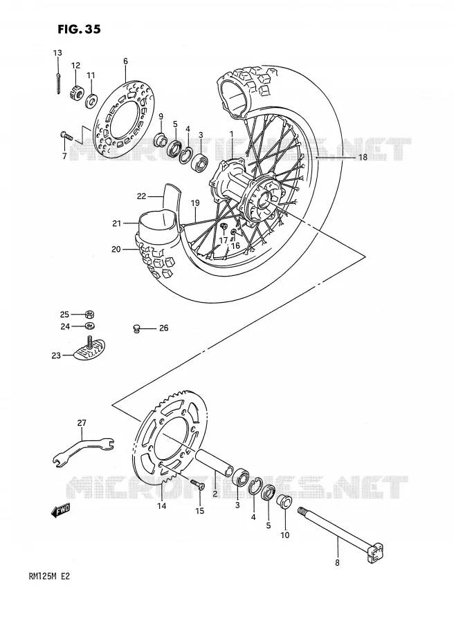 ROUE ARRIERE (MODELE K) Suzuki MOTO 125 RM 1990  RM125L(E2)