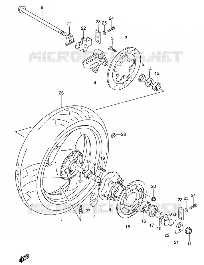ROUE ARRIERE (MODELE P/R) Suzuki MOTO 600 RF 1997  RF600RUV(E2)