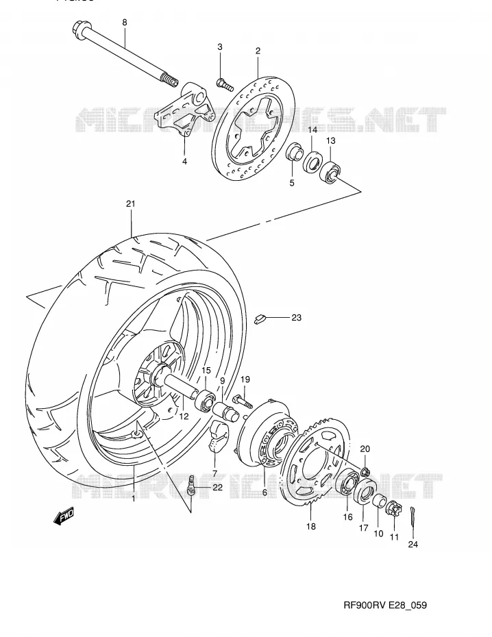ROUE ARRIERE (MODELE R/S) Suzuki MOTO 900 RF 1997  RF900RV(E28)