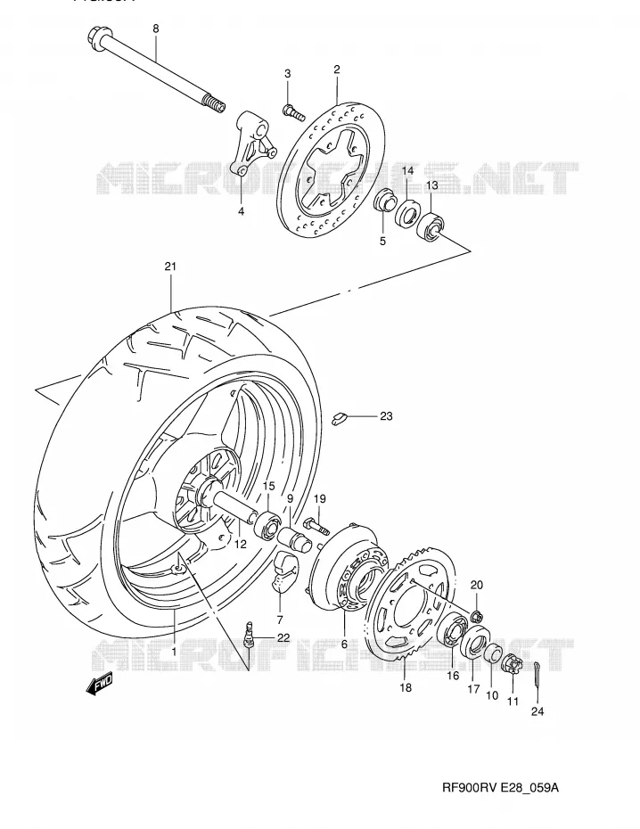 ROUE ARRIERE (MODELE T/V) Suzuki MOTO 900 RF 1996  RF900RT(E28)