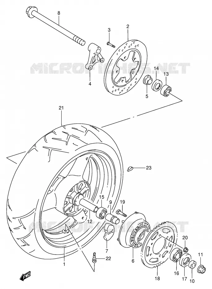 ROUE ARRIERE (MODELE T/V/W) Suzuki MOTO 900 RF 1998  RF900RW(E2)
