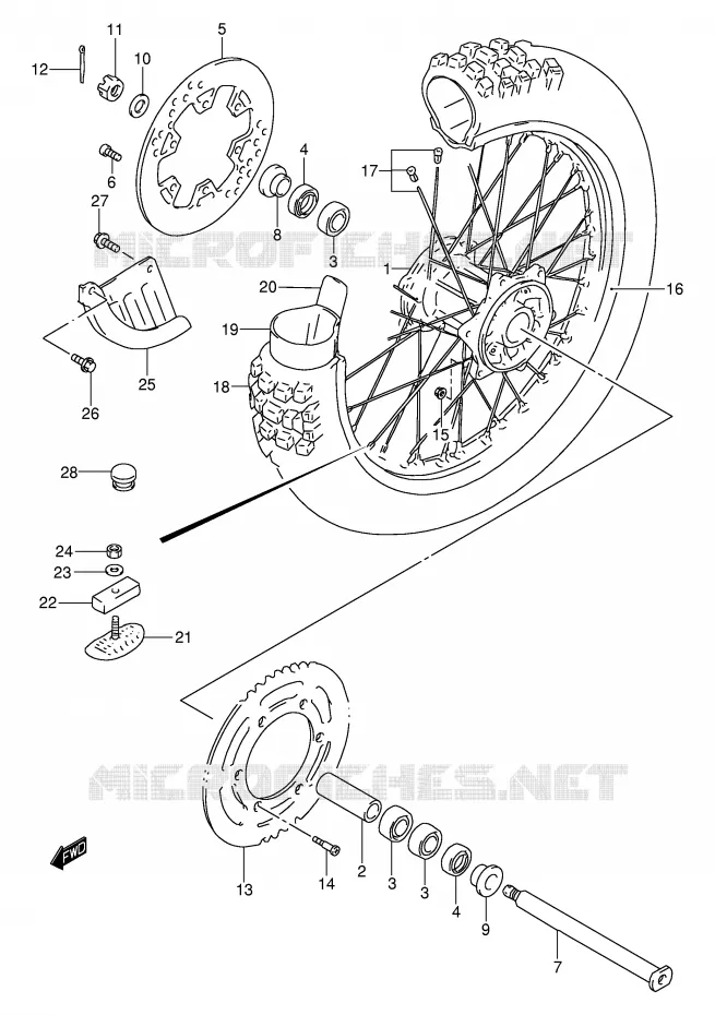 ROUE ARRIERE (MODELE Y) Suzuki MOTO 250 RM 2000  RM250Y(E3/E28)