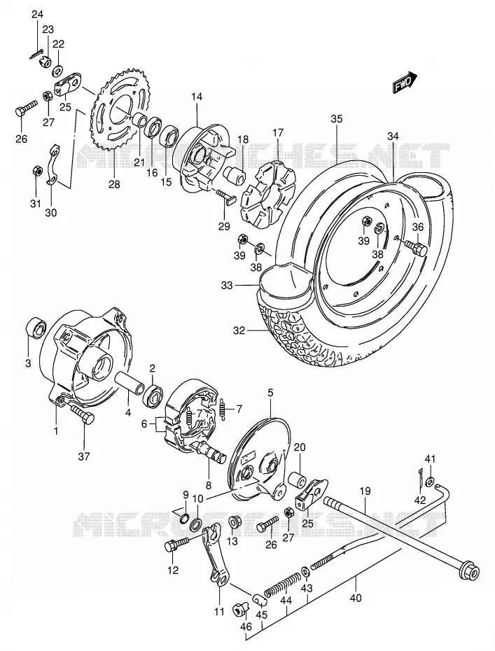 ROUE ARRIERE Suzuki MOTO 50 PV 1998  PV50W(E15)