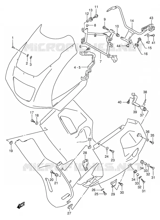 SUPPORTS / FIXATIONS CARENAGES Suzuki MOTO 125 RG 1993  RG125FUP(E18)