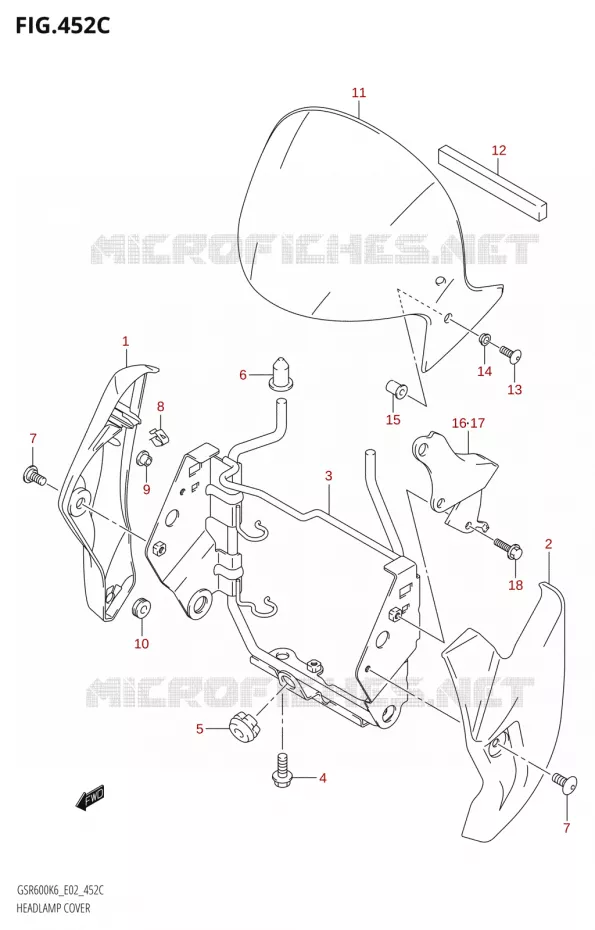 COUVERCLE DE PHARE Suzuki MOTO 600 GSR 2006  GSR600K6(E19)