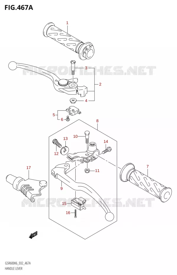 LEVIERS - POIGNEES,K8,K9) Suzuki MOTO 600 GSR 2006  GSR600K6(E19)